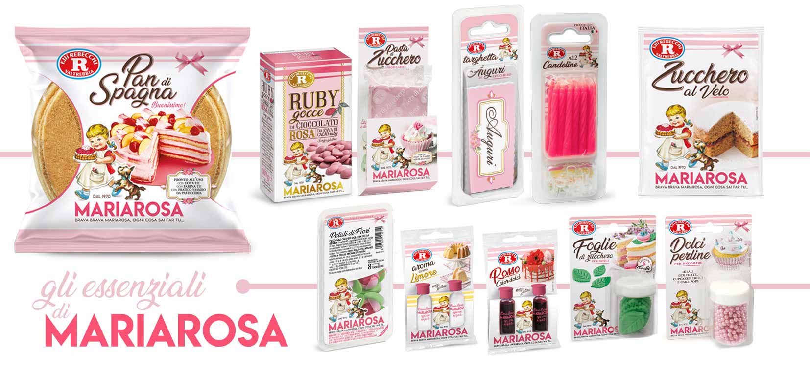 Gruppo di prodotti Mariarosa per realizzare la torta