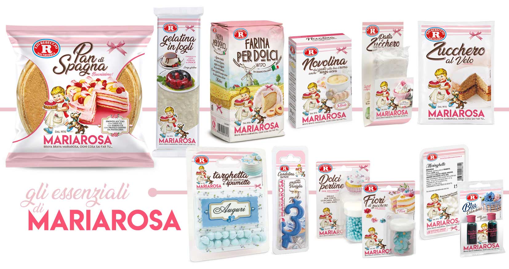 Gruppo di prodotti Mariarosa per realizzare la torta