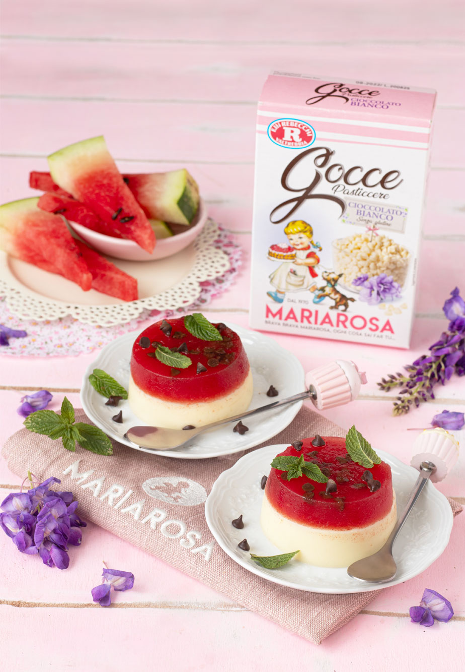 Panna cotta al cioccolato bianco e anguria